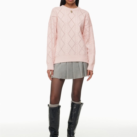 Aritzia’s Sunday Best Peggy Sweater Pink Cable Knit Merino Wool size Large - Picture 3 of 6